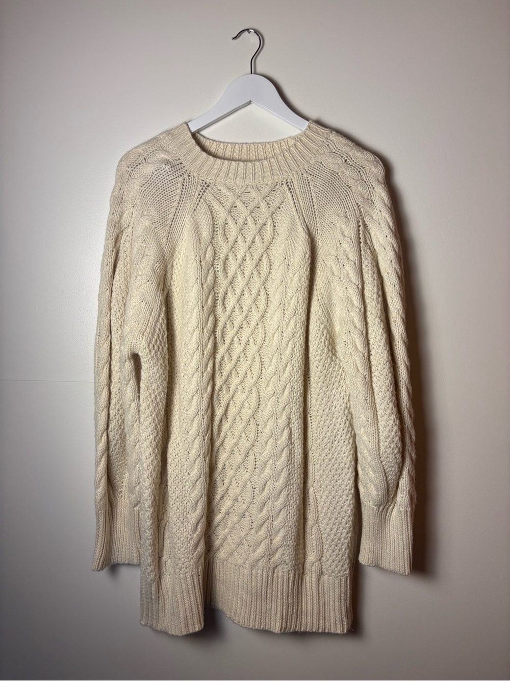 Oversized Cream Cable Chunky Baggy Crewneck Sweater, size Medium